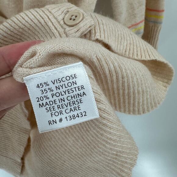 ModCloth Tan Striped V-Neck 3/4 Sleeve Button Front Cardigan Women's Size Large - Picture 6 of 12